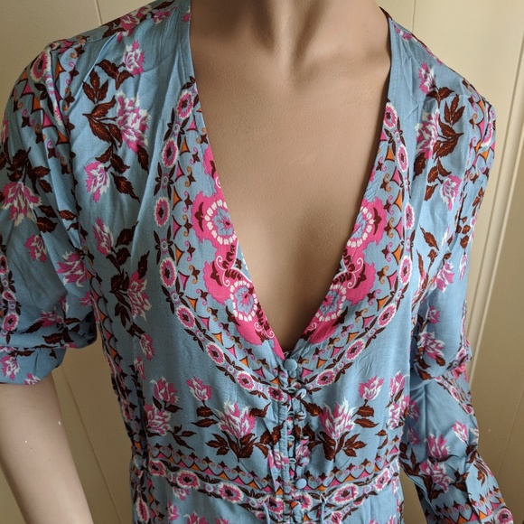 Blue and Pink Long Sleeve Dress - Picture 4 of 7